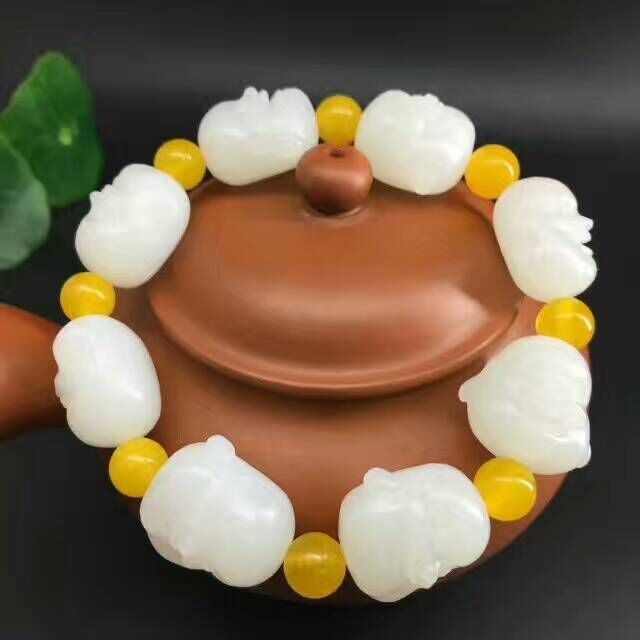 和田羊脂玉佛头手链